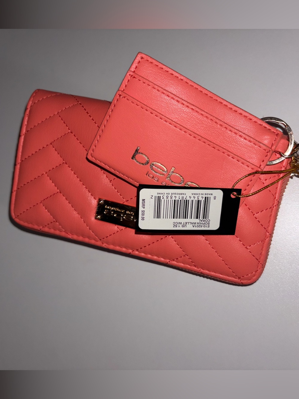 bebe Coral Quilted Wristlet and Card Case Set
